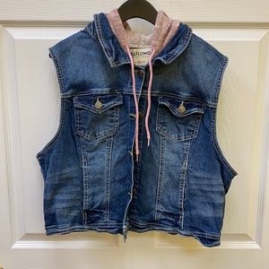 Denim Vest with Knit Hood Vintage Vest Y2K